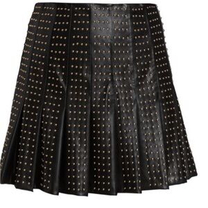 Alice + Olivia Carter Vegan Leather Black Studded Mini Skirt Sz 4